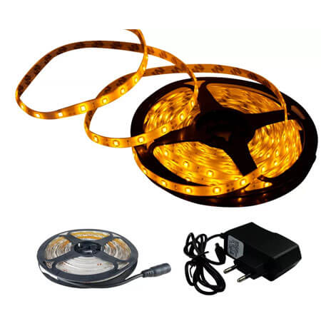 Fita LED 3528 60 LEDS-m IP65 Âmbar Laranja 5m 12V com Fonte