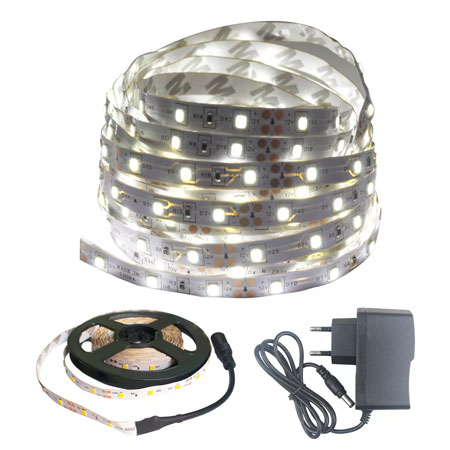 Fita LED Branco Frio 6K 3528 60 Leds-m IP20 12V com Fonte Bivolt