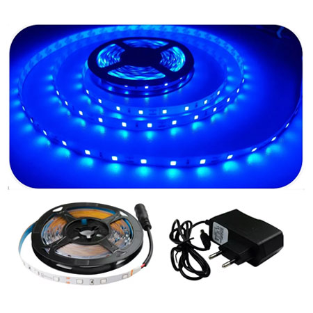 Fita LED 3528 Azul IP20 60 LEDS/m 5m 12V com Fonte